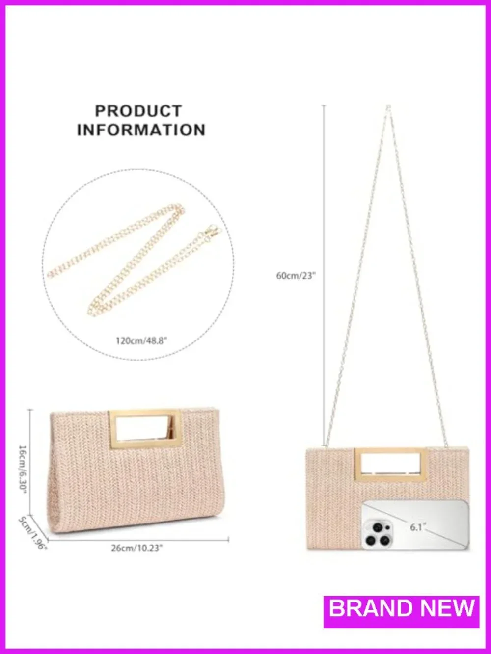 Straw Woven Clutch Handbag with Detachable Chain - Summer Beach Boho Bag